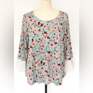 Elle Multicolor Floral Blouse with Pleated Sleeves